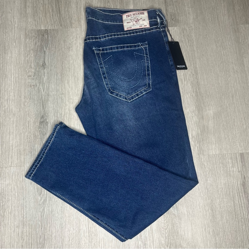 NWT True Religion Geno Big T Slim Medium Rustic Barn Wash Denim Jeans 40x32